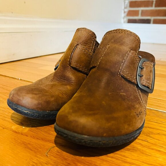 Born Womens Mule Size 8 Brown Leather Block Heel Clog Comfy Shoe - Picture 12 of 14